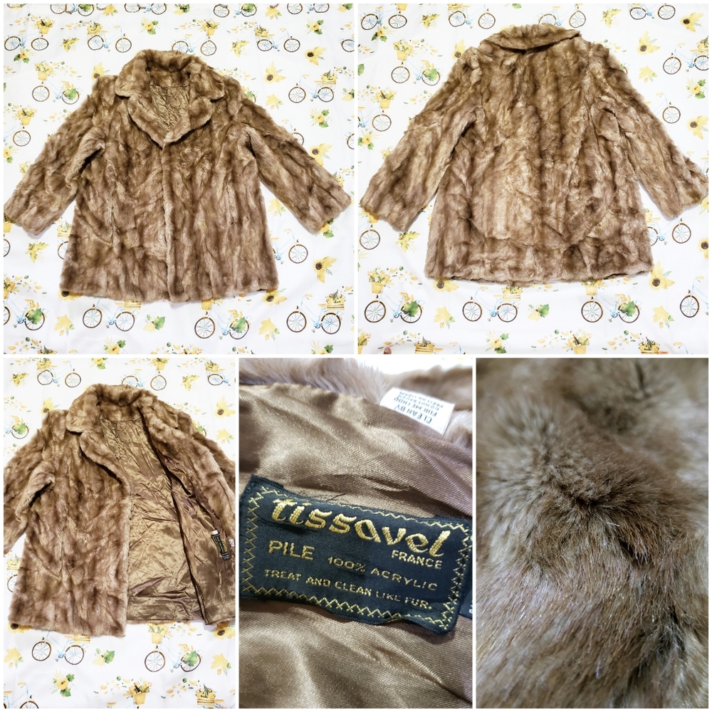 Vintage Tissavel France Brown Open Faux Fur Coat